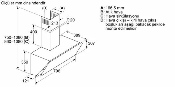 PROFİLO DVK8J671 DUVAR TİPİ 80 CM PLATİN CAM DAVLUMBAZ - 4