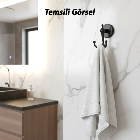 Dolce Mat Siyah İkili Askılık Vidalı Paslanmaz Metal Duvar Askısı Banyo ve Mutfak İçin - Resim 5