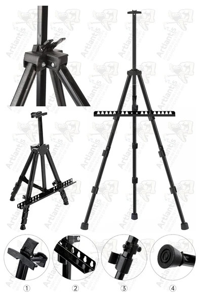 Metal Şövale 1 Adet Siyah Teleskopik Ayaklı Çantalı Resim Şövale Portatif Ayarlanabilir Tripod Üç Ayaklı Alümünyum - 3