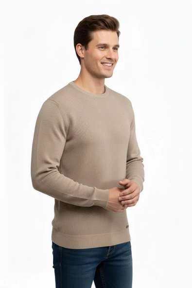 Erkek Sıfır Yaka Kazak Petek Örgü Klasik Kalıp 5243C BGL-ST04859 - Resim 12