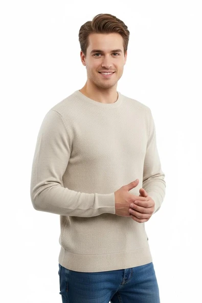 Erkek Sıfır Yaka Kazak Petek Örgü Klasik Kalıp 5243C BGL-ST04859 - Resim 7