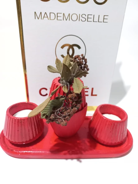 İSKANDİNAV VAZOLU TABAKLI TEALİGHT MUMLUK SET RANDOM DEKOR - Resim 3