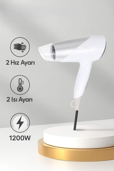 MYBLACK 1200W Güçlü ve Katlanabilir Uzun Süre Kullanılabilir Seyaha  Tipi Saç Kurutma Makinesi - 2