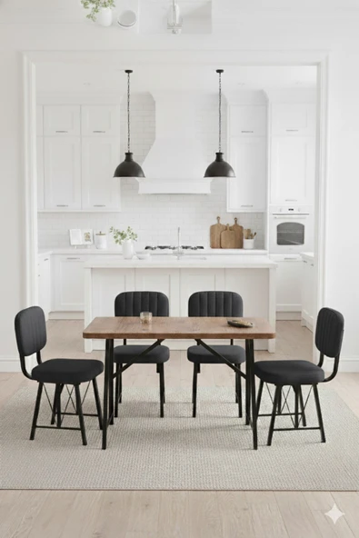 Elfin 70x110cm Sabit Atllantik Yemek Masası, Yemek Masası Takımı, Mutfak Masası, 4 Antrasit Sandalye