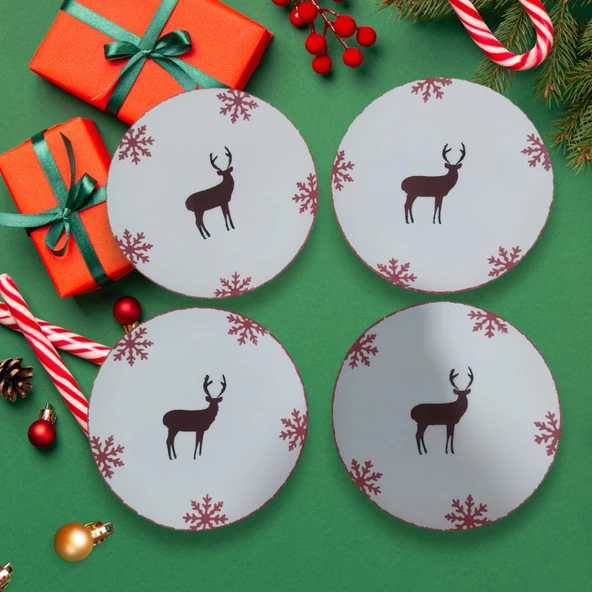 Santa Yeni Yıl Pasta Tabağı Seti 4 Adet ürün görseli 1