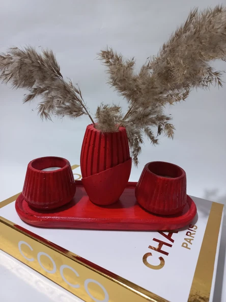 İSKANDİNAV VAZOLU TABAKLI TEALİGHT MUMLUK SET RANDOM DEKOR - Resim 4