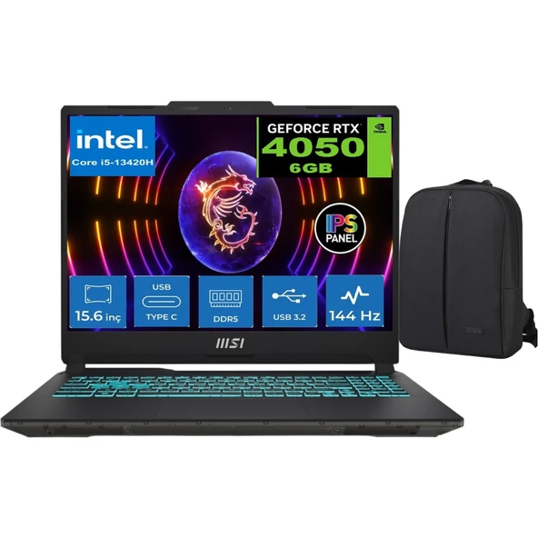 Msı Cyborg 15 A13VE Intel Core I5-13420H 24GB Ddr5 2tb SSD RTX4050(6GB) 144hz WINDOWS11 Pro 15.6" Gaming Laptop & Cimete Çanta ürün görseli 1