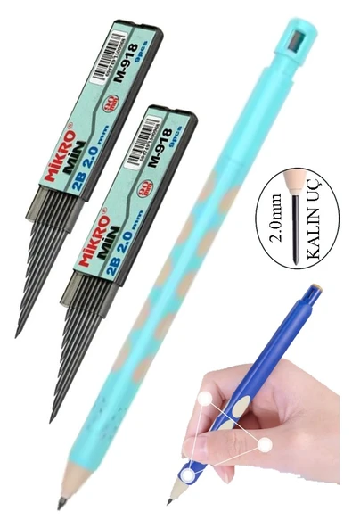 Kalın Uçlu Versatil Kalem 2.0 mm Açık Mavi 1 Adet ve 2.0 Mm Kalın Uç Siyah 2 Adet Kalın Uçlu Mekanik Kalem ürün görseli