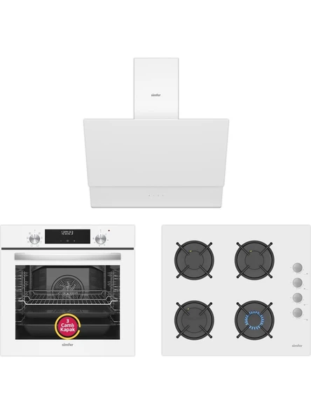Simfer 9 Fonksiyon Qs Dijital Beyaz Ankastre Set (8209 Fırın + 3507 Ocak + 8704 Davlumbaz)