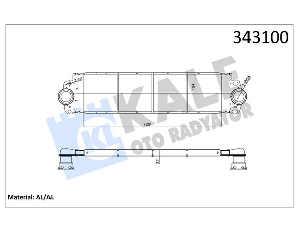 KALE 343100 TURBO RADYATÖRÜ INTERCOOLER VW TRANSPORTER T5 AL/PL/BRZ 720x194x27 7H0145804B-7H0145804A ürün görseli 1
