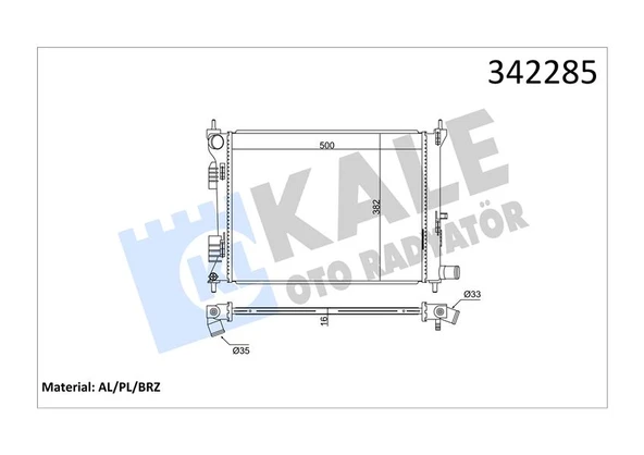 KALE 342285 RADYATÖR BRAZİNG ACCENT BLUE 1.4İ-1.6İ- İ20 1.4İ 500x382x16 253101R000-253104L000 ürün görseli 1