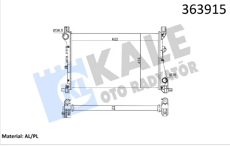 KALE 363915 MOTOR SU RADYATÖRÜ FIAT EGEA 15> 1.3D MTJ 1.4 MEKANIK AC 622x414x23 BRAZING VERSIYONU KL 348440 52052220-52015588 ürün görseli 1