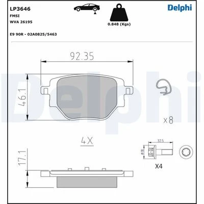 DELPHI LP3646 ARKA FREN BALATASI CORSA F 19> C4 20> 2008 19> 208 19> 249 mm 1681449980-1664737180 ürün görseli 1