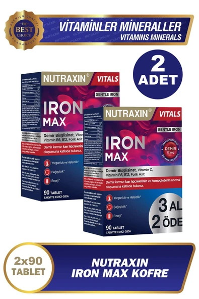 Nutraxin Iron Max 90 Tablet - 3 Al 2 Öde 2 Adet ürün görseli 1