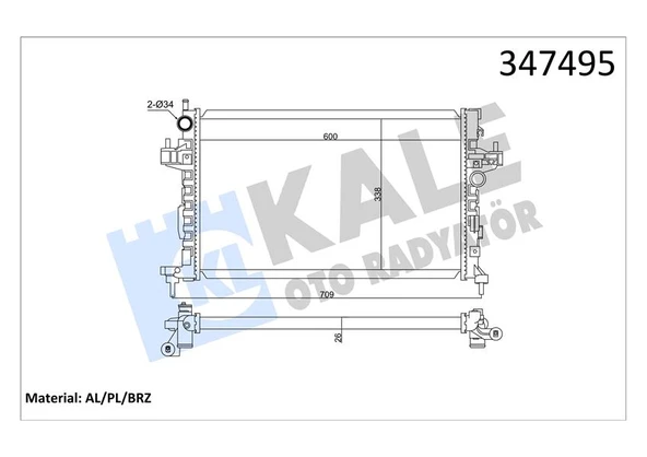 KALE 347495 SU RADYATÖRÜ OPEL CORSA C-COMBO-TIGRA 1.3 1.7 CDTI 03 > MT AC BRAZING 600x348x26 13100381-24466780-93177424-93177593 24466780-93177424-1300259-1300261 ürün görseli 1