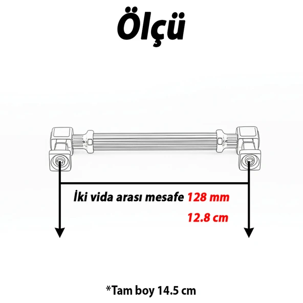 Talas 128 mm Çizgili Krom Renk Metal Kulp Mobilya Çekmece Mutfak Dolabı Dolap Kulpları Kulb 22.4 cm - Resim 3