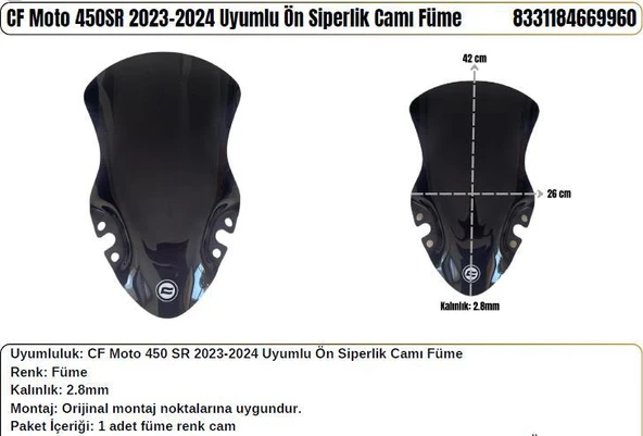CF Moto 450SR FÜME (2023-24) Siperlik Camı