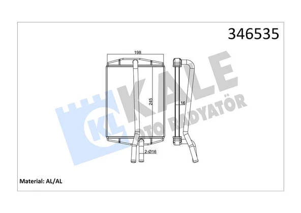 KALE 346535 KALORİFER RADYATÖRÜ BRAZİNG KA 96-08 FIESTA IV 95-02 PUMA 97-02 1.3-1.6 247x198x22 1011670-1113626-1206843 ürün görseli 1
