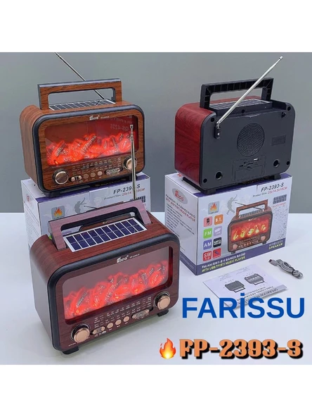 FP-2393S Retro Tasarımlı Alev Işıklı Bluetooth Hoparlör Güneş Enerjili, Radyo, Usb, Tf Kart Destekli - Resim 2