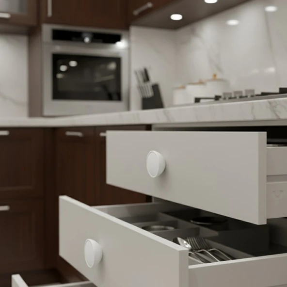 Beyaz Renk Tek Vidalı Polimer Düğme Kulp Bombeli Dolap Mobilya Dolap Çekmece Kulpu Kulbu 10 Adet - Resim 4