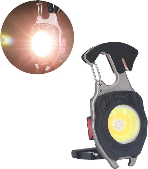 Çok Fonksiyonlu Mini Çalışma Işığı Çakmak Özellikli LED Anahtarlık El Feneri 3 Işık Kaynakları Acil Durum Için LED Güç Göstergesi Siyah (Siyah) - 3