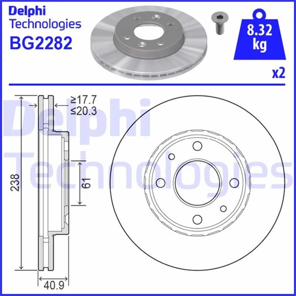 DELPHI BG2282 ÖN FREN AYNASI KÜÇÜK RENAULT R9-R11-R19-R21 CLIO I 91>96 CLIO II 98> CLIO SYMBOL 00>09 KANGOO 97> MEGANE I 96> SYMBOL II 08> 238x20.1 HAVALI 4 DELİK 7700756572-7701204286 ürün görseli 1