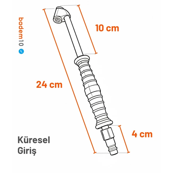 Euro Girişli Küresel Hortum Giriş Kompresör Lastik Şişirme Hava Basma Jakı Siyah - Resim 3
