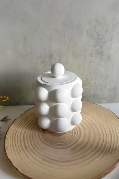 El Yapımı Kapaklı Bubble Beton Kavanoz | Kalemlik, Kaşıklık, Diş Fırçalık, Organizer - Resim 8