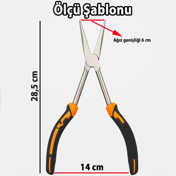 Uzun Düz Kargaburun Pense 11 İnç Profesyonel İnce Uçlu El Aleti Elektrikçi Hobi Atölye Kullanımı - Resim 2