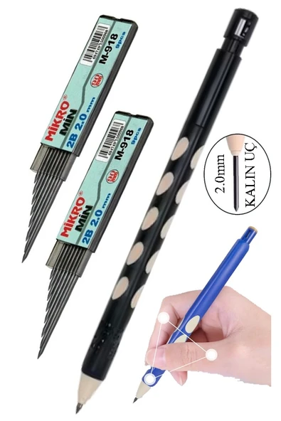 Kalın Uçlu Versatil Kalem 2.0 mm Siyah 1 Adet ve 2.0 Mm Kalın Uç Siyah 2 Adet Kalın Uçlu Mekanik Kalem ürün görseli