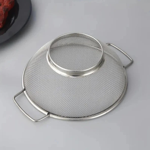 Paslanmaz Çelik Kulplu Tel Çok Amaçlı Makarna Un Meyve Sebze Süzgeçi 20 Cm - Resim 7