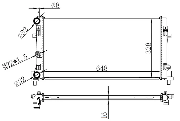 ORIS BAU063016 RADYATÖR BRAZİNG A1-IBIZA V-POLO 1.2-1.4-1.6 09 > AC KLİMASIZ MEK 648x326x16 6R0121253 ürün görseli 1