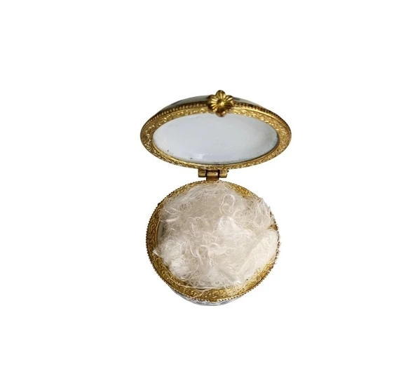 Porselen işlemeli likalı hokka, şık kaliteli zarif hokka, mürekkep kutusu, yuvarlak mavi - Resim 2