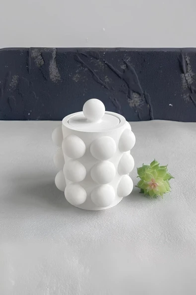 El Yapımı Kapaklı Bubble Beton Kavanoz | Kalemlik, Kaşıklık, Diş Fırçalık, Organizer - Resim 6