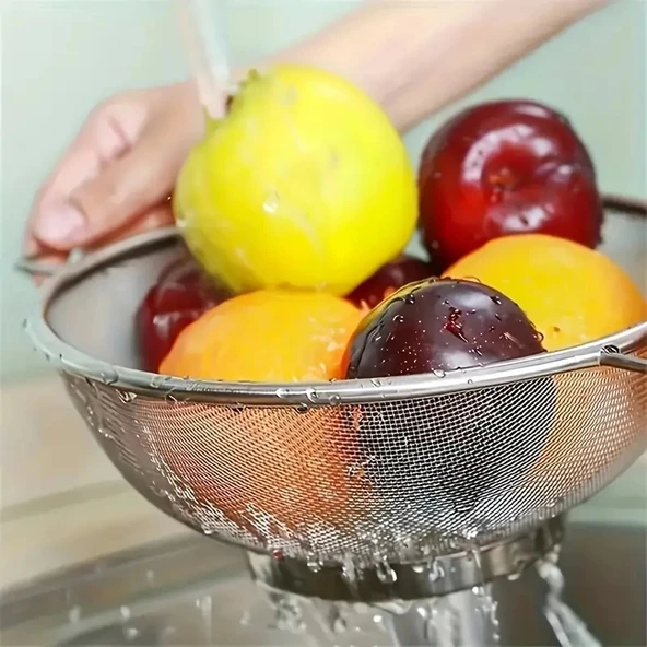 Paslanmaz Çelik Kulplu Tel Çok Amaçlı Makarna Un Meyve Sebze Süzgeçi 22 Cm ürün görseli