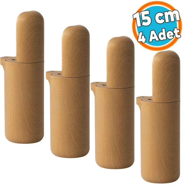 Mobilya Kanepe Koltuk Baza Yükseltme Ayağı Kayın Bej Renk Sert Plastik Ayak 15 cm 4 Adet ürün görseli
