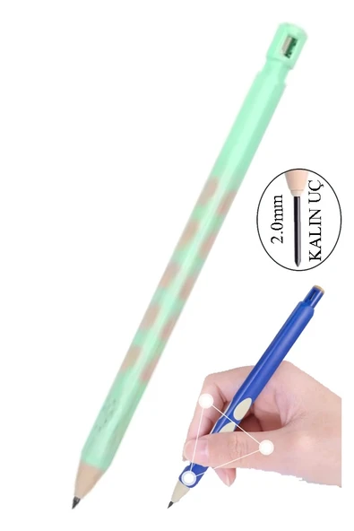 Kalın Uçlu Versatil Kalem 2.0 mm Açık Yeşil 1 Adet ve 2.0 Mm Kalın Uç Kırmızı 2 Adet Kalın Uçlu Mekanik Kalem - Resim 2