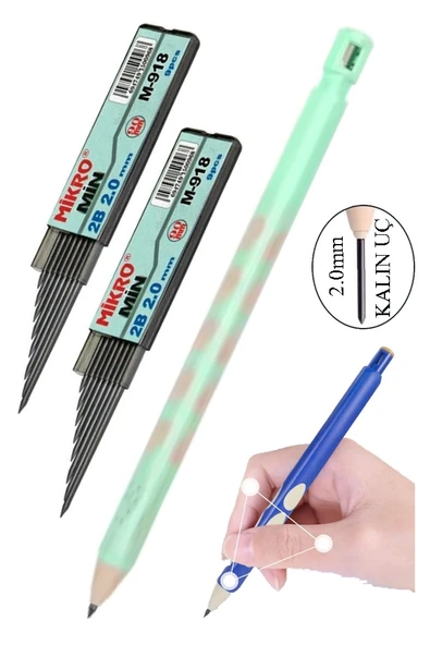 Kalın Uçlu Versatil Kalem 2.0 mm Açık Yeşil 1 Adet ve 2.0 Mm Kalın Uç Siyah 2 Adet Kalın Uçlu Mekanik Kalem ürün görseli