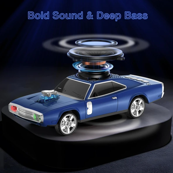 WS-1968 Mavi Araba Tasarım USB/AUX/FM Radyo ve LED Işık İle Bluetooth Hoparlör - 4