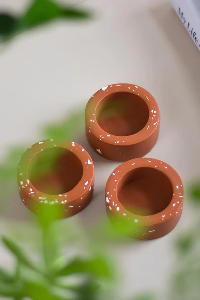 El Yapımı Terracotta Beton Tealight Mumluk 3'lü Set | Dekoratif Şamdan, Yüzük Tabağı - Resim 2