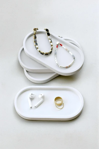 Beton Gri Oval Tepsi | El Yapımı Modern Takı, Mum ve Aksesuar Düzenleyici - Resim 8