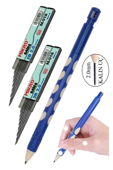 Kalın Uçlu Versatil Kalem 2.0 mm Mavi 1 Adet ve 2.0 Mm Kalın Uç Siyah 2 Adet Kalın Uçlu Mekanik Kalem