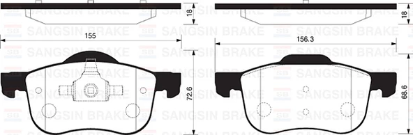 SANGSIN SP2122 ON FREN BALATASI VOLVO S60 00> S70 97>00 S80 98> V70 97>07 V70 01>07 XC70 00> XC90 02>12 16 JANT 8634921-8623861-31262503-WVA23072 ürün görseli 1