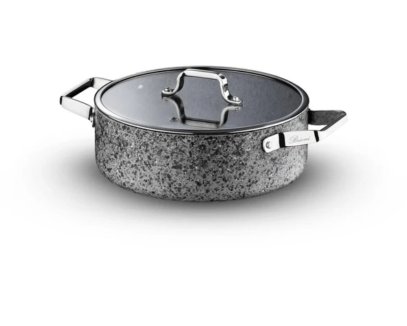 Brioni Stone-H İndüksiyon Tabanlı Çizilmez Basık Tencere - 28 cm - Resim 2