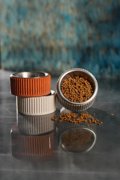 Beton Kedi ve Köpek Mama/Su Kabı | Devrilmeye Dayanıklı, Paslanmaz Çelik Kaseli ürün görseli