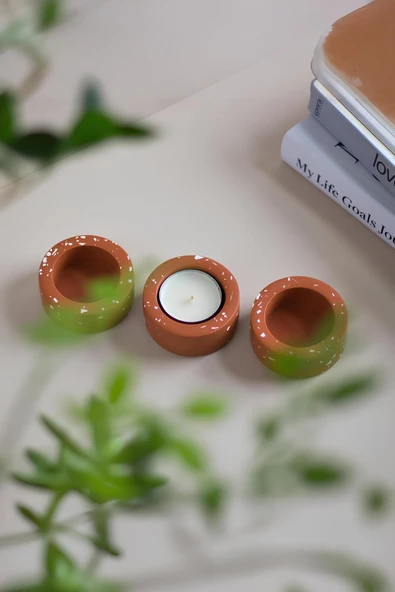 El Yapımı Terracotta Beton Tealight Mumluk 3'lü Set | Dekoratif Şamdan, Yüzük Tabağı - Resim 6