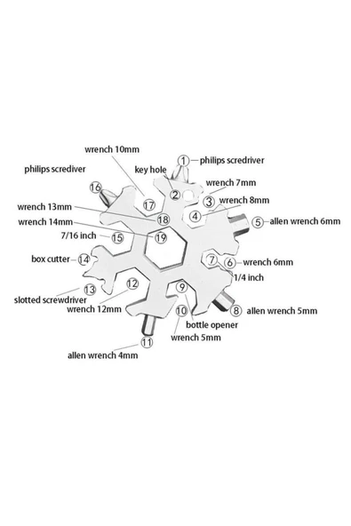 Mucit Home 19 In 1 Çok Fonksiyonlu Çelik Alyan Tornavida Açacak Kar Tanesi Anahtarlık - Resim 5