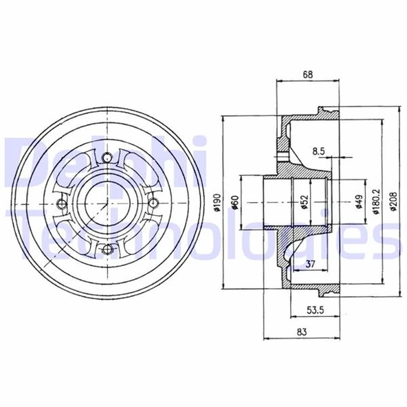 DELPHI BF272 ARKA FREN KAMPANASI RENAULT R9-R11-R19 CLIO I 91> TWINGO 96> 7700752363-7700783030-7701463277 ürün görseli 1