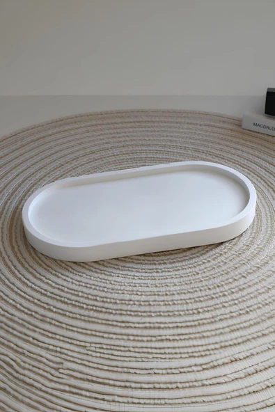 Beton Gri Oval Tepsi | El Yapımı Modern Takı, Mum ve Aksesuar Düzenleyici ürün görseli 1