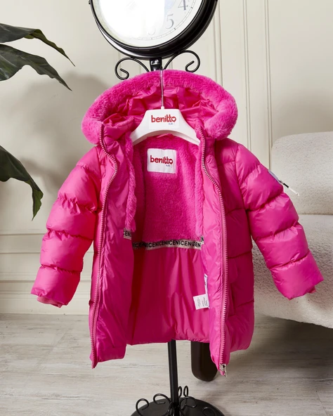 Kız Bebek Kapüşonlu Fermuarlı Şişme Mont 51351 - Resim 10